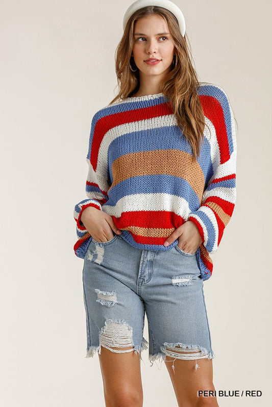 Multicolored Stripe Round Neck Long Sleeve Knit Jumper