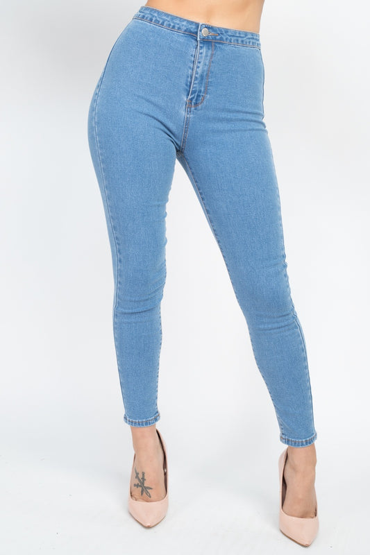 High Waist Zippered Denim Jeans