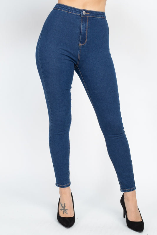 High Waist Zippered Denim Jeans