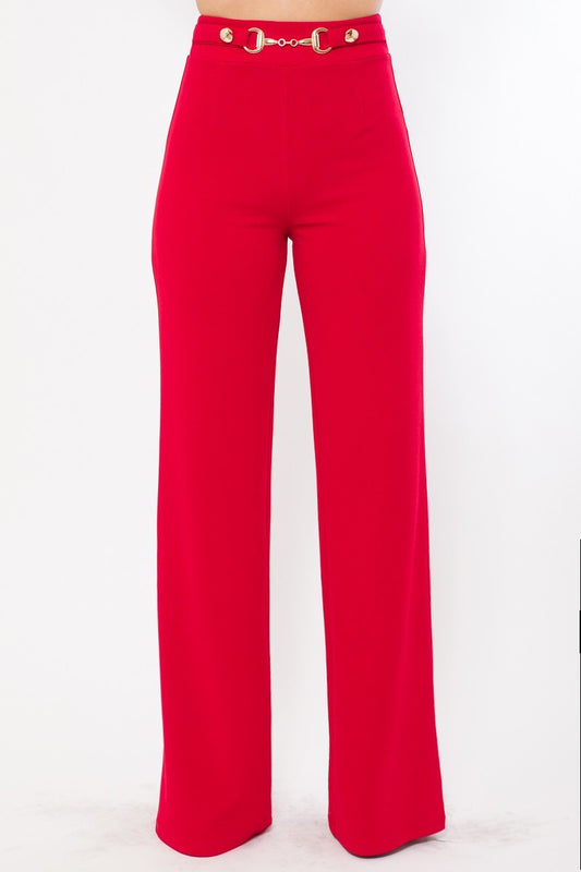 High Waisted Buckle Wide Leg Trousers